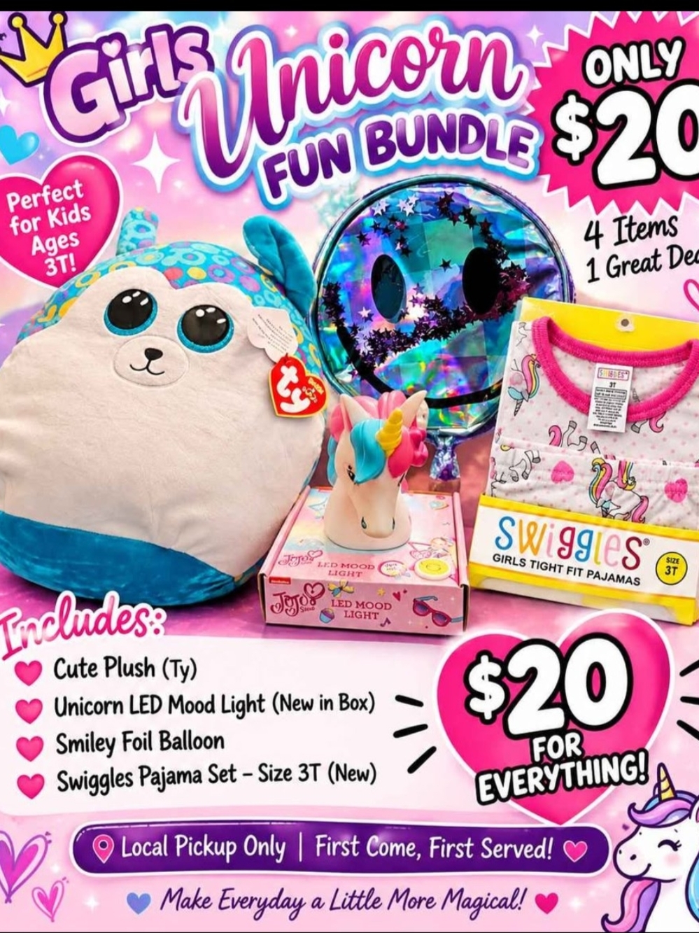Ty Girls Unicorn Plush & Gift Bundle - Pink, Blue, Purple